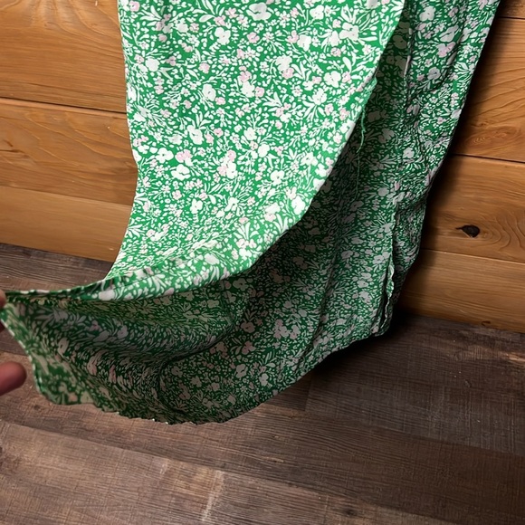 Zara Women's Med Midi Dress Floral Print Corset-Inspired  Side Slit Green Summer - Picture 3 of 9